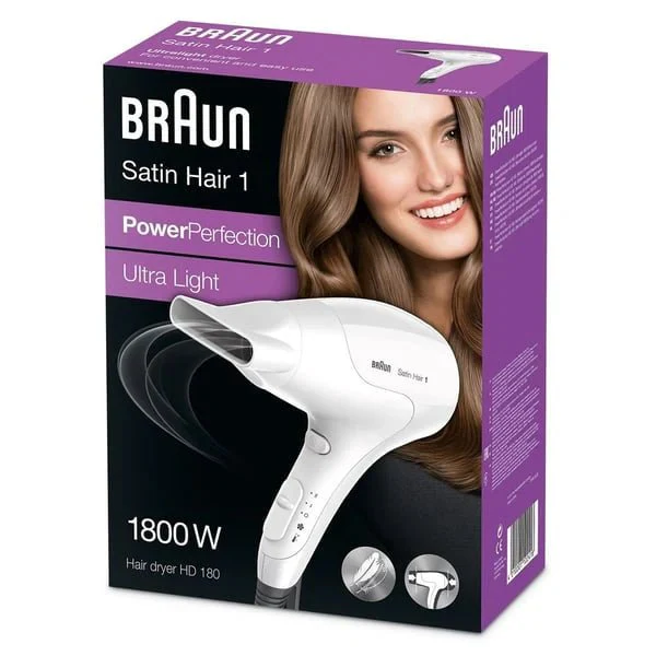 BRAUN Satin Hair Dryer Power Perfection 1800W, BRHD180 White - Image 3
