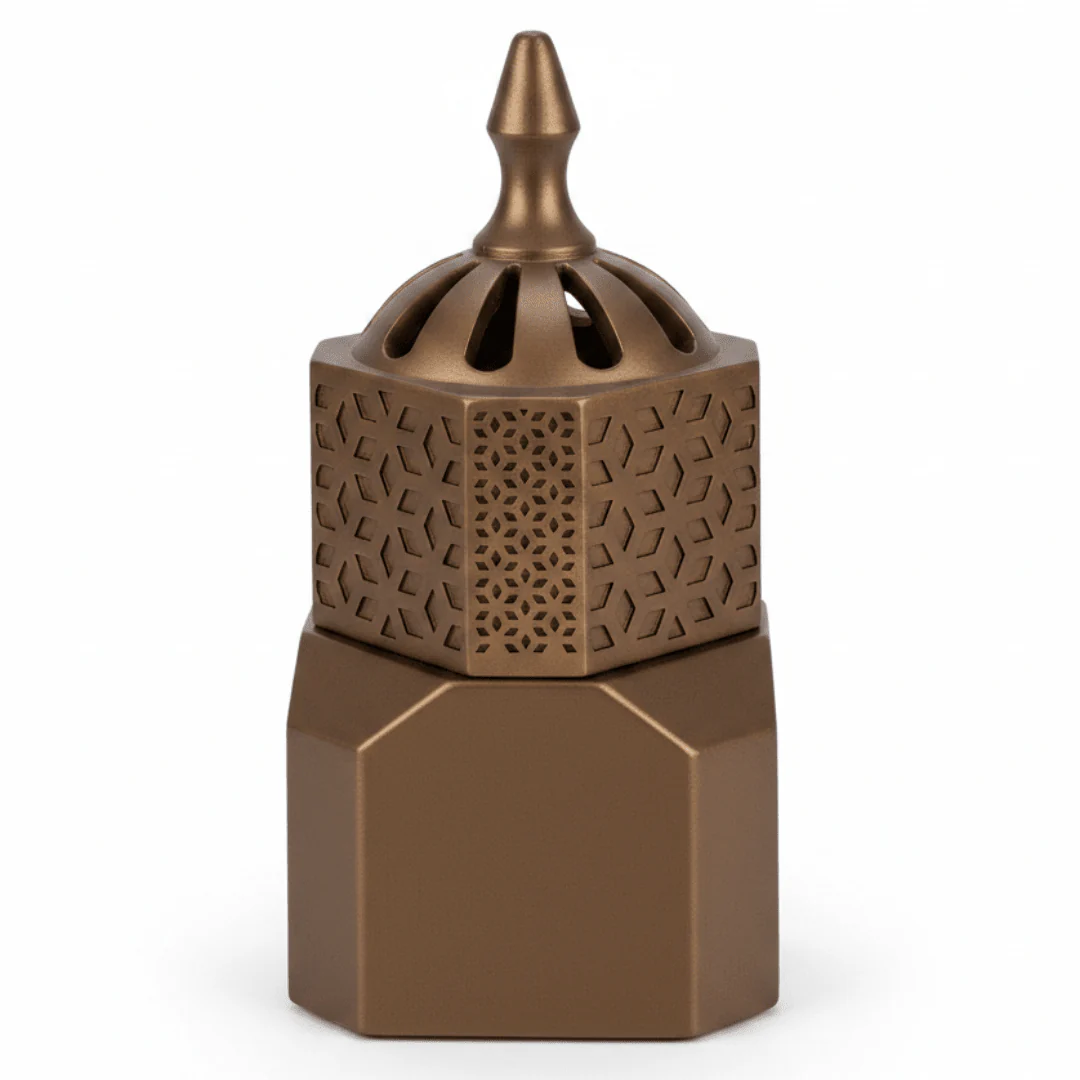 Hexagonal Arabic Incense Burner — Brown Ceramic | 14cm