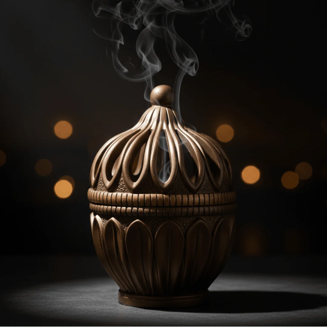 Brown Elegant Arabic Incense Burner | Dome Lattice Bakhoor Holder | 13×9 cm - Image 3