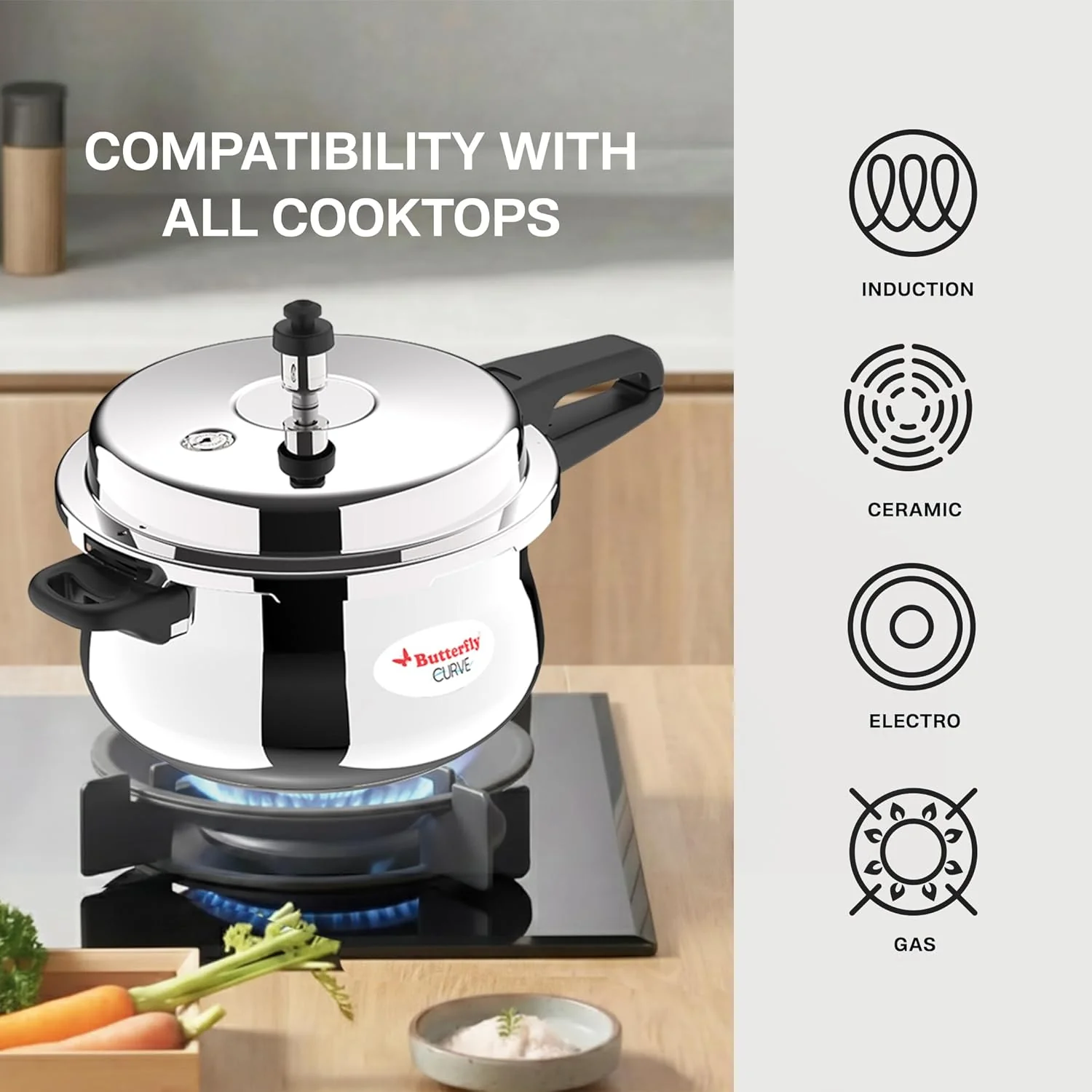 Butterfly 5.5L Stainless Steel Curve Pressure Cooker – Heavy Duty Design - Image 5