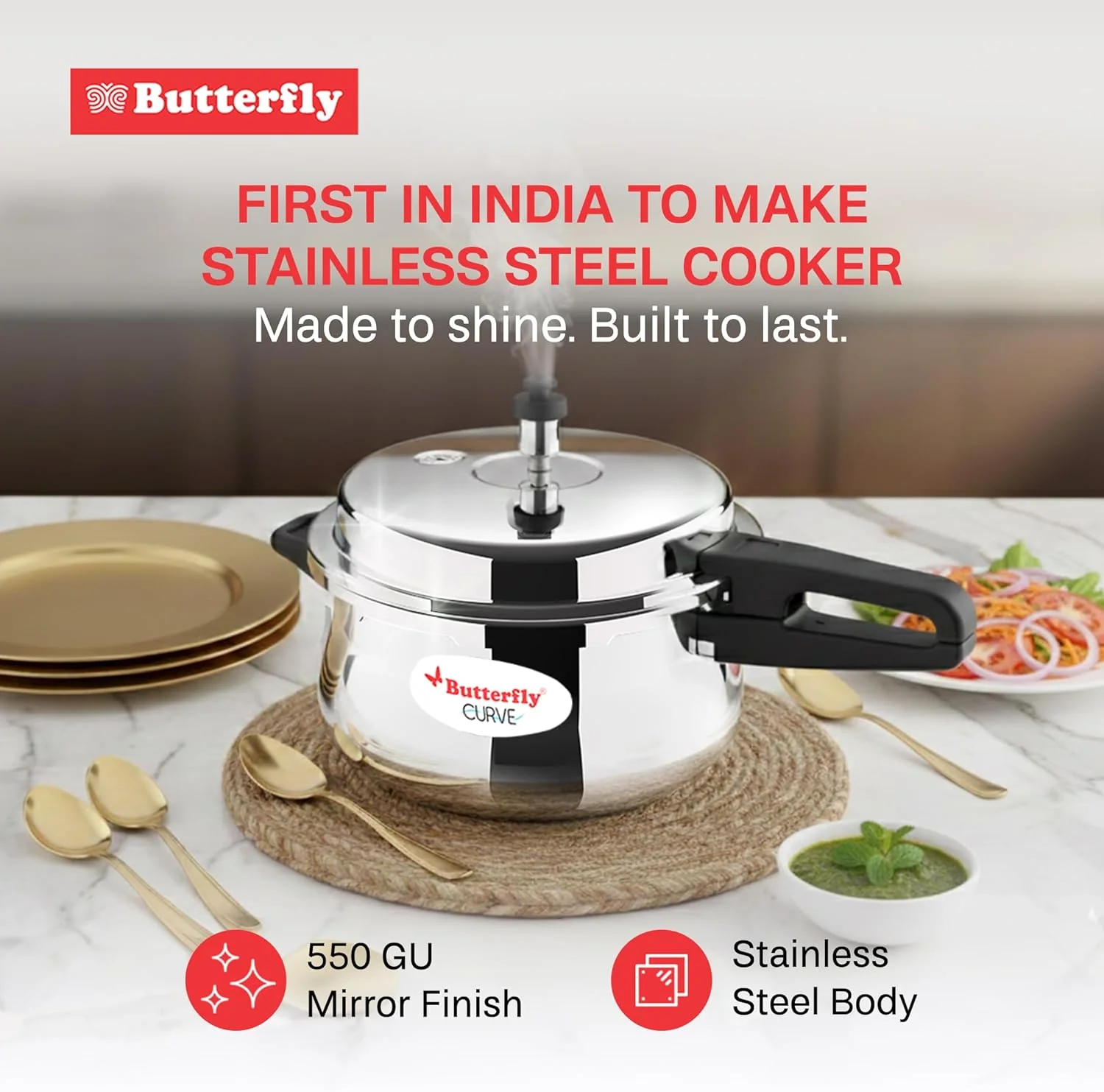 Butterfly 5.5L Stainless Steel Curve Pressure Cooker – Heavy Duty Design - Image 7