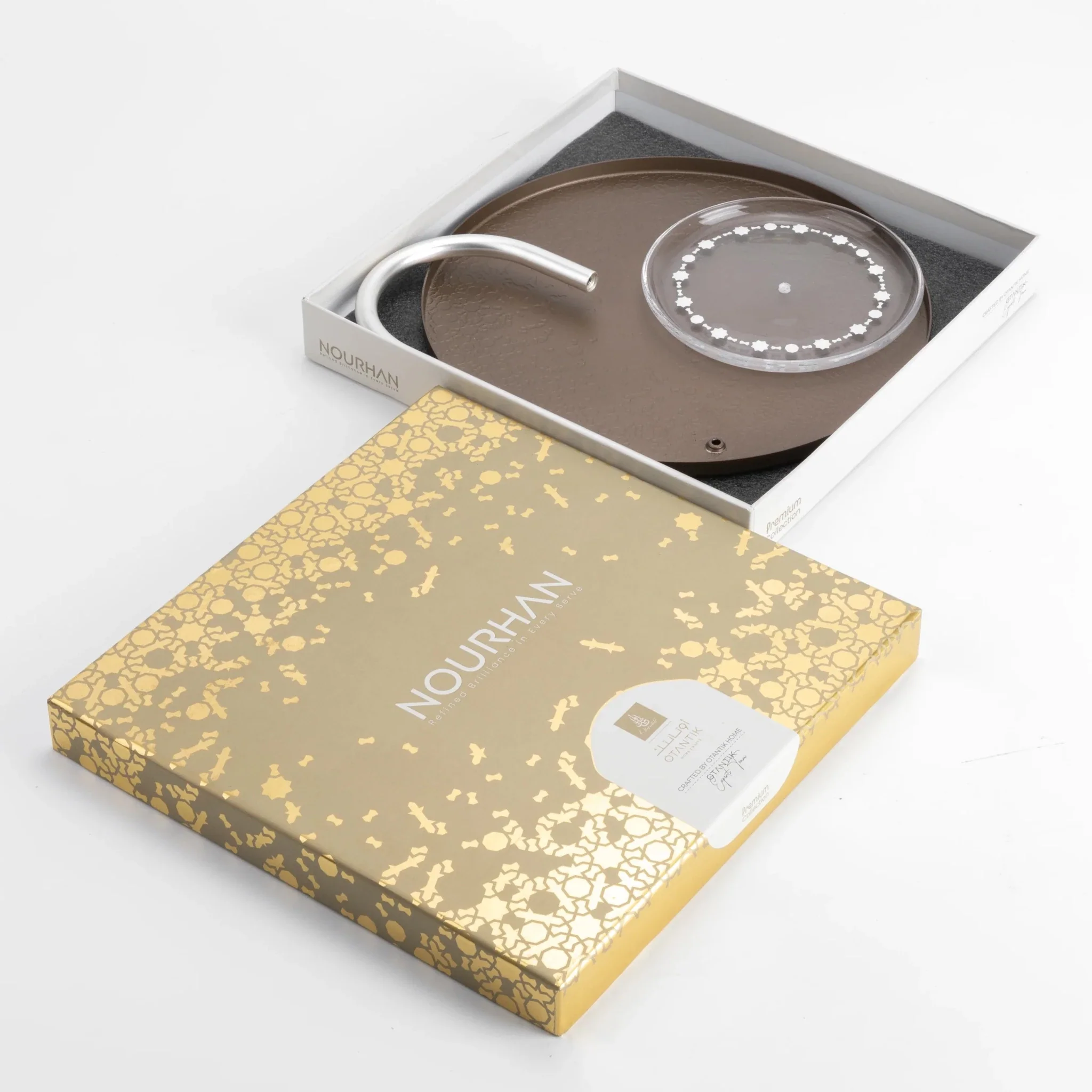 Otantik Stainless Steel Two-Tier Stand With Holder From Nourhan - Matte Brown + Matte Silver - Image 3