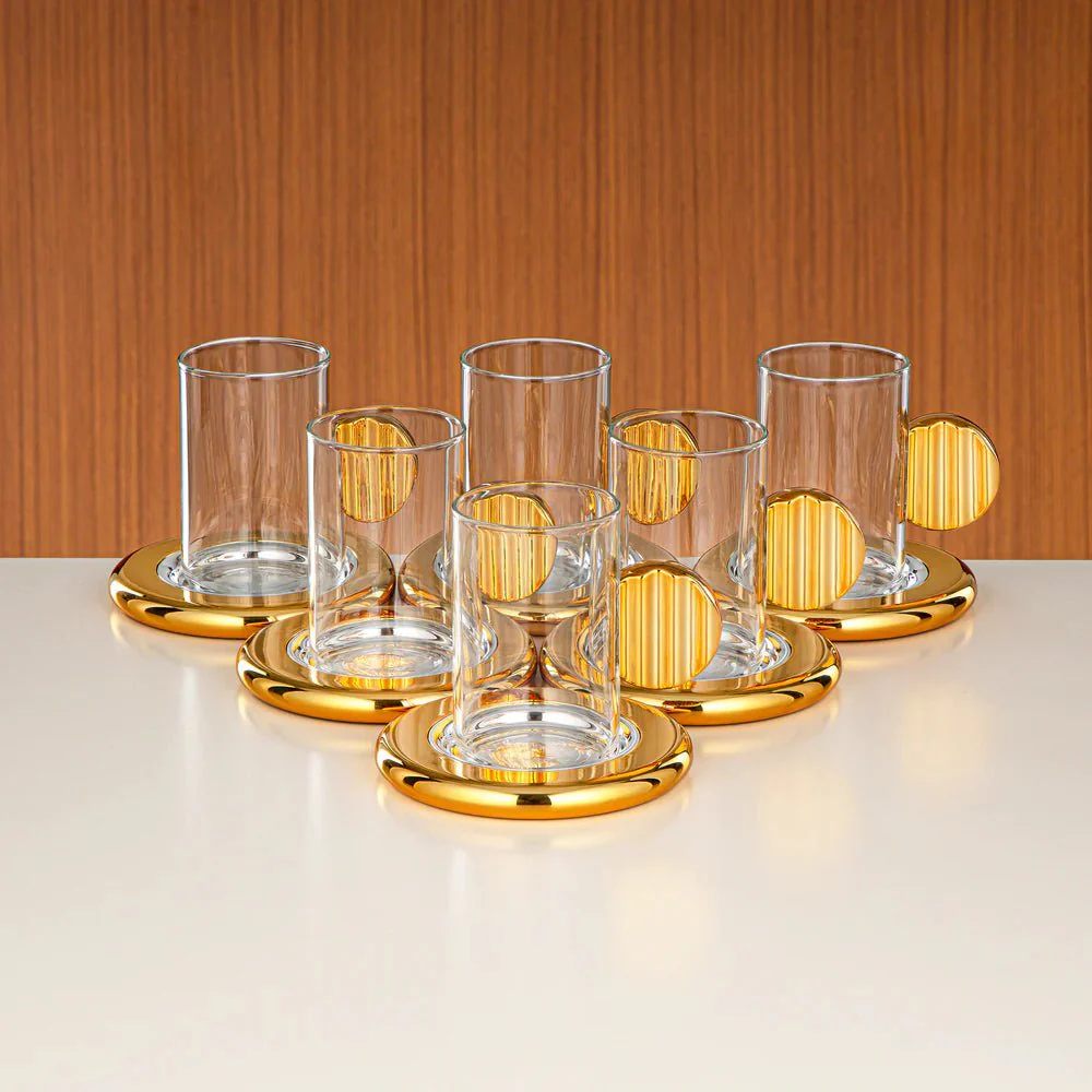 Almarjan Tea & Coffee Set 18 Pieces Silver & Gold - Image 2