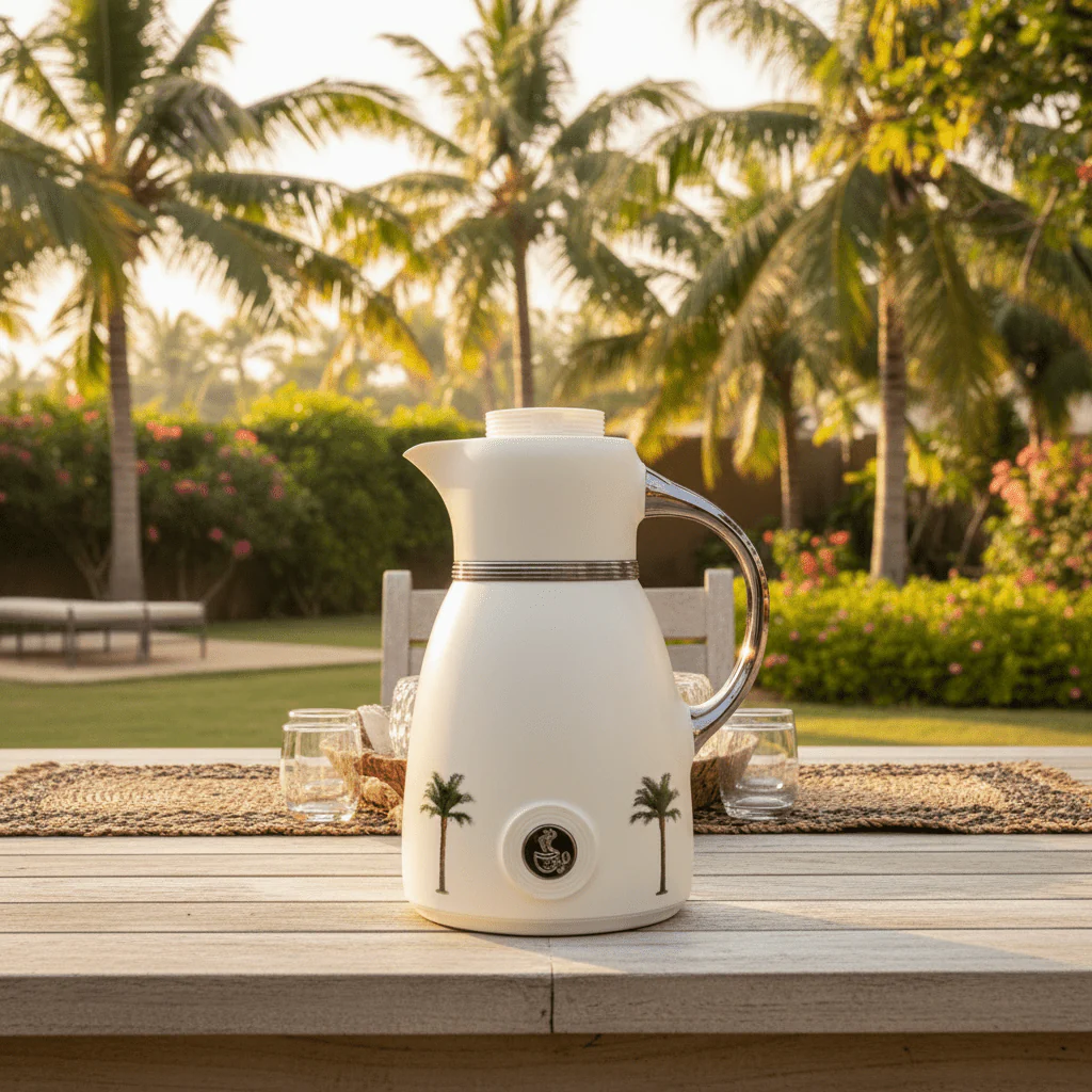Bytix White Vacuum Flask | Palm Tree Design | 1 Litre - Image 4