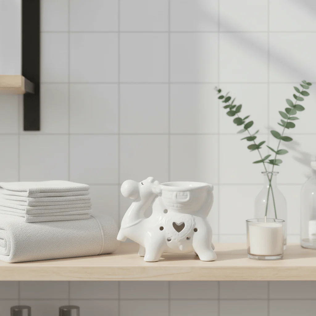 Camel Shape Ceramic Oil Burner 10×8 cm - White / Sage Green - Image 4