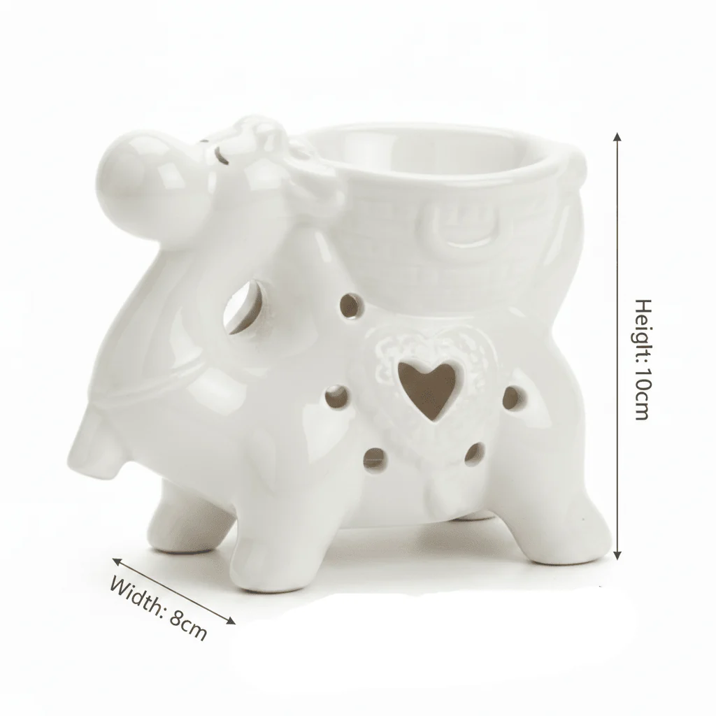 Camel Shape Ceramic Oil Burner 10×8 cm - White / Sage Green - Image 5
