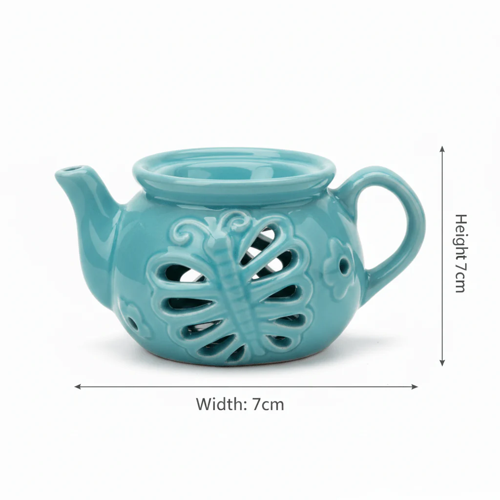 Ceramic Oil Burner Classic Teapot Design 7×7 cm - White / Blue - Image 7