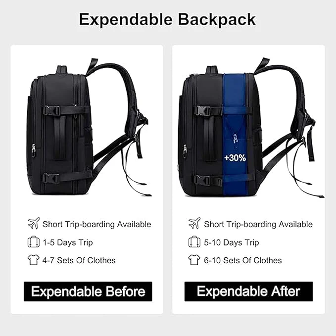 Chantria Expandable Premium Travel Backpack 29.5cm*23.5cm*44cm Water Resistant Multifunctional Backpack with Built in USB port and Headphone Jack for Women, Black-CB00606 - Image 4