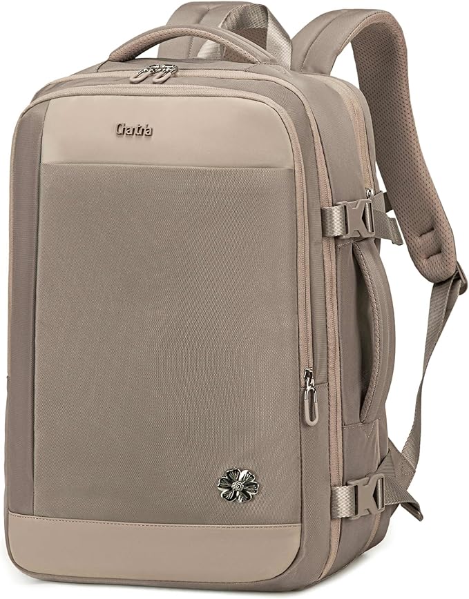 Chantria Expandable Premium Travel Backpack Water Resistant Multifunctional Backpack 29.5cm*23.5cm*44cm, 100% Polyester, Khaki-CB00606