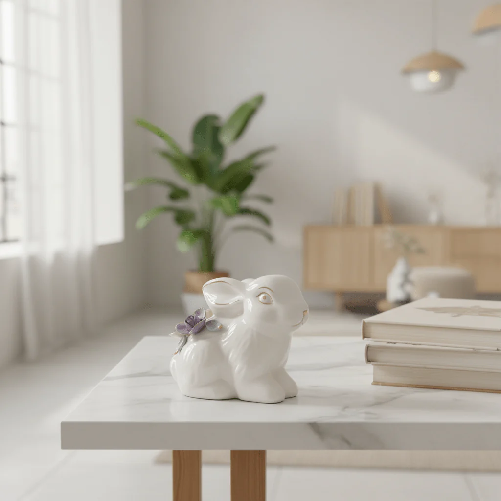 Charming White Ceramic Rabbit Table Accent with Colourful Flower Design for Modern Interiors – 10×12cm - Image 2