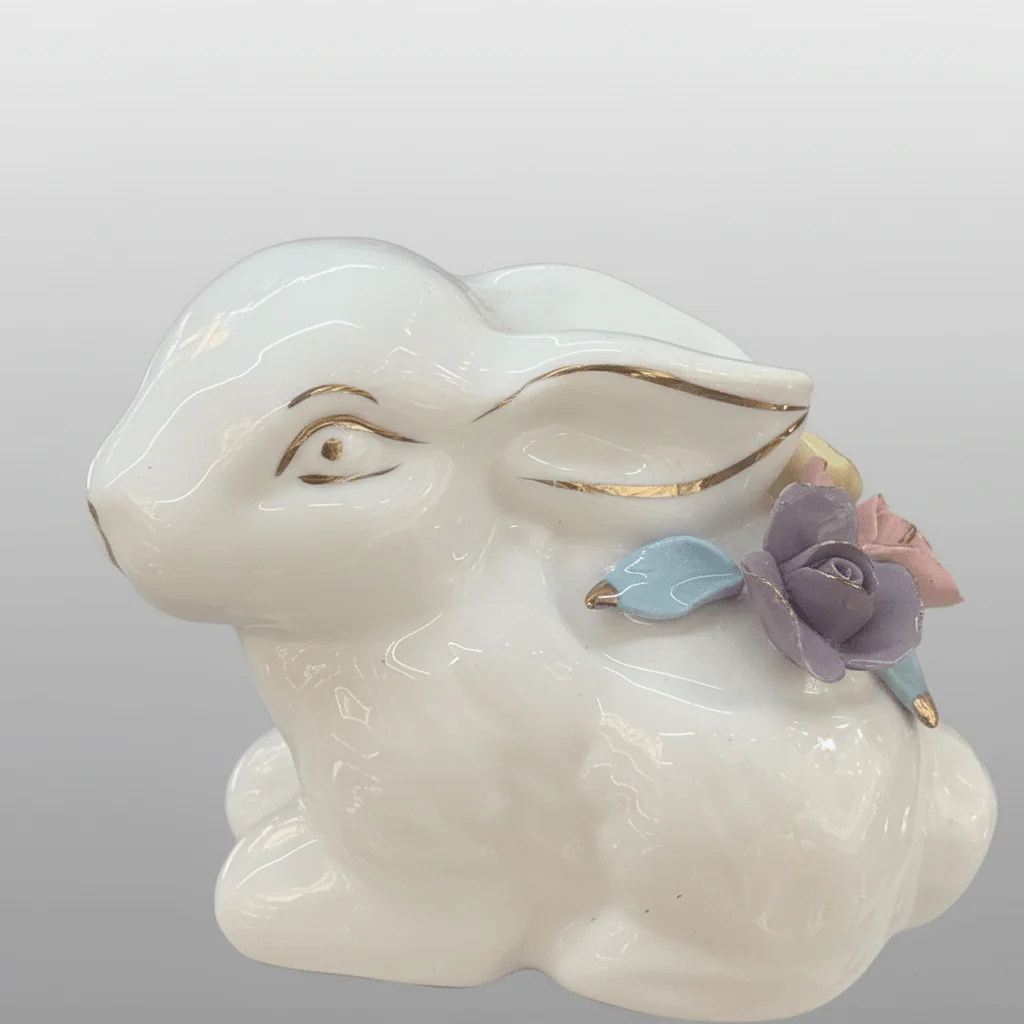 Charming White Ceramic Rabbit Table Accent with Colourful Flower Design for Modern Interiors – 10×12cm - Image 3