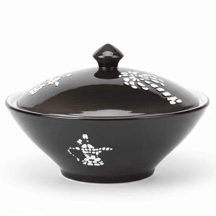 Christian Verucci 10 Inch Classic Black Ceramic Halwa Serving Bowl with Lid – Modern Dessert Dish for Halwa, Pudding and Sweet Presentation