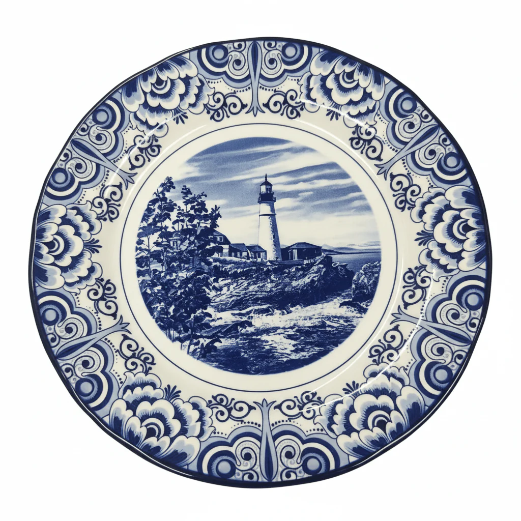 Claytan Lighthouse Coastal Ceramic Side Plate – 8.1 inch (White & Blue)