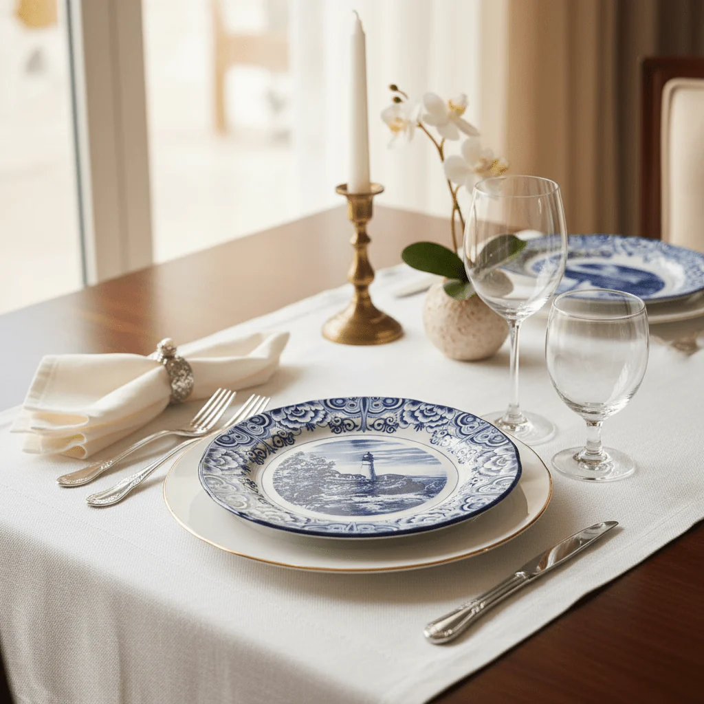 Claytan Lighthouse Coastal Ceramic Side Plate – 8.1 inch (White & Blue) - Image 2
