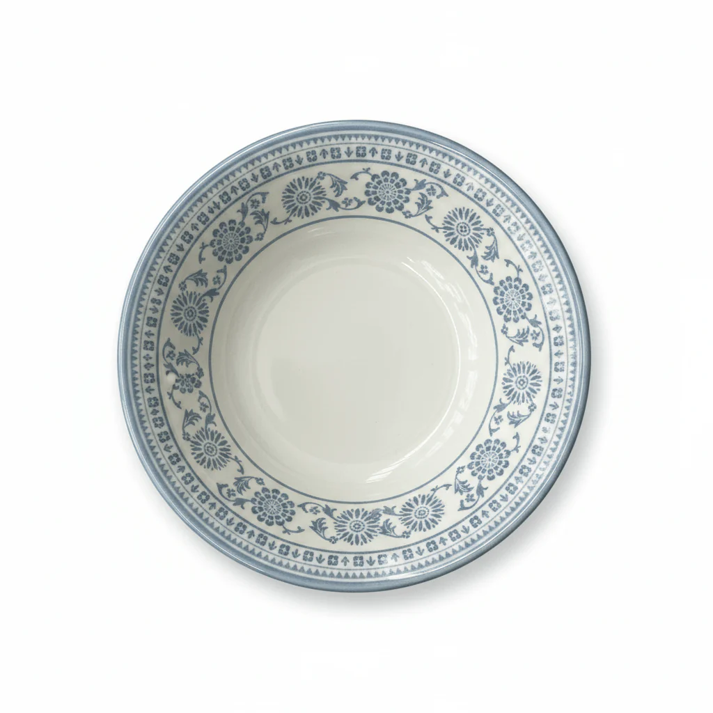 Claytan Off-White Round Ceramic Cereal Bowl with Light Blue Floral Design - 9.2 Inch - Image 4