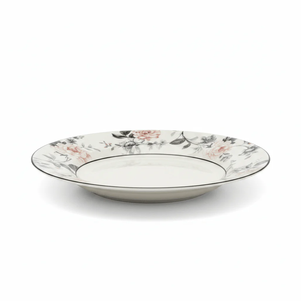 Claytan Off-White Round Ceramic Dinner Plate with Floral Design - 10.2 Inch - Image 3
