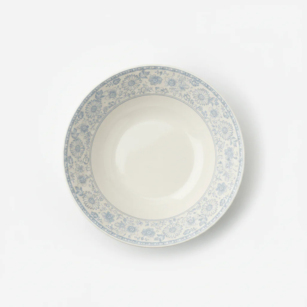 Claytan Off-White Round Ceramic Salad Bowl with Light Blue Floral Design - 9.2 Inch - Image 3