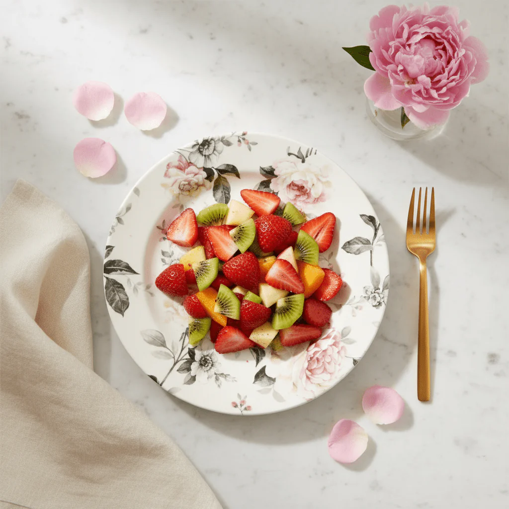 Claytan Off-White Round Ceramic Salad Plate with Floral Design - 8.1 Inch - Image 4