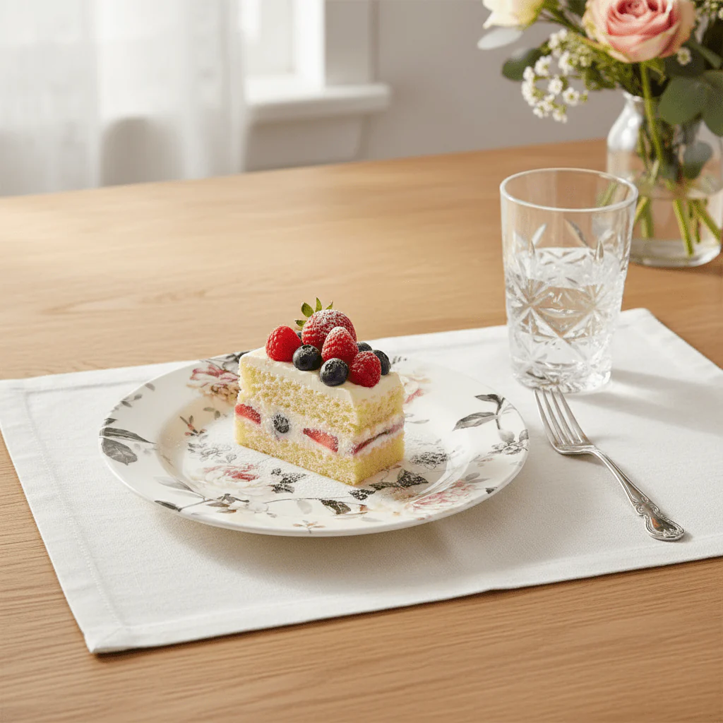 Claytan Off-White Round Ceramic Salad Plate with Floral Design - 8.1 Inch - Image 5