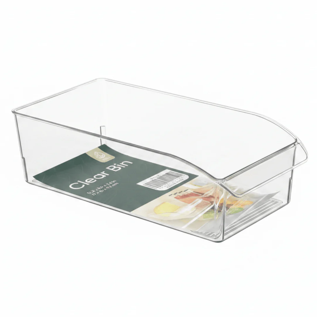 Clear Plastic Storage Bin – 31×15cm | Fridge & Home Organizer