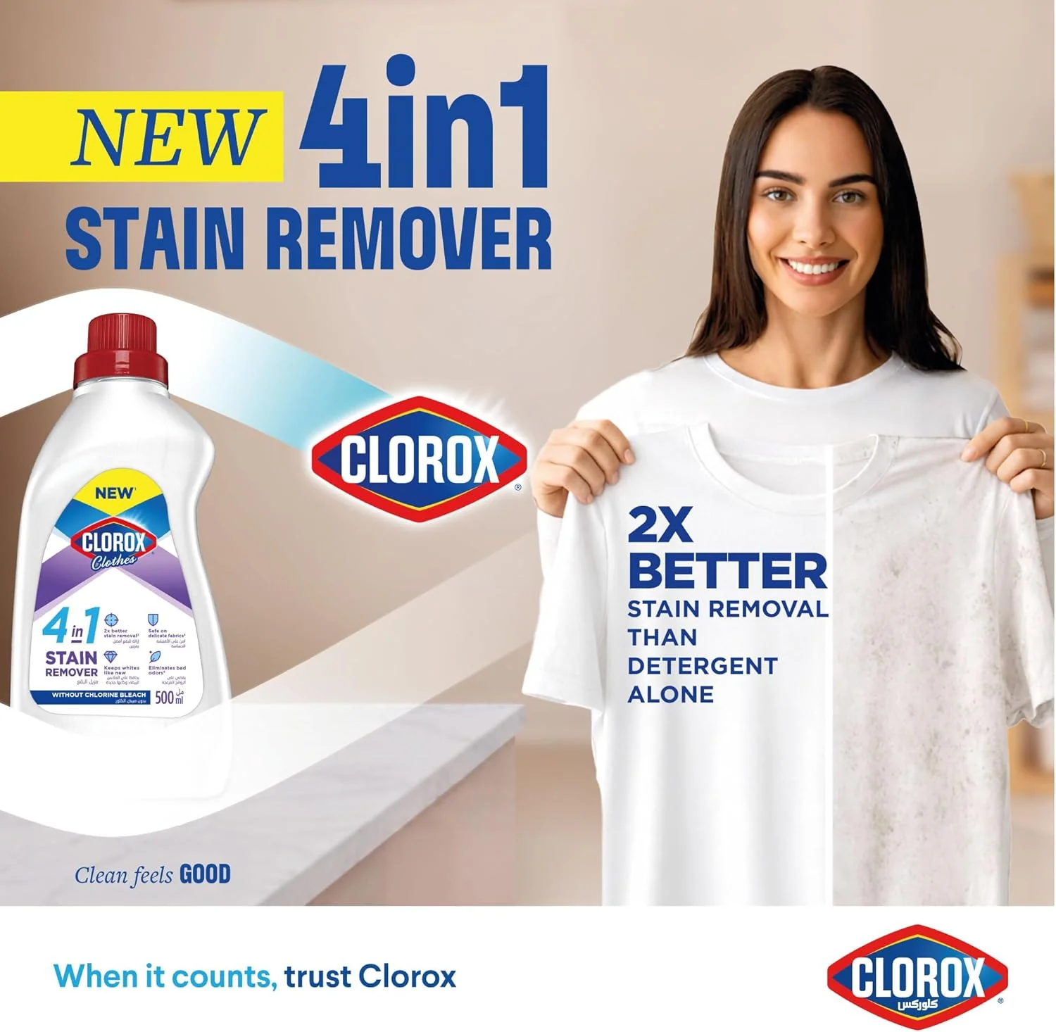 Clorox Clothes 4-in-1 Stain Remover 500ml, Without Chlorine Bleach, Keep Whites Like New - Image 2