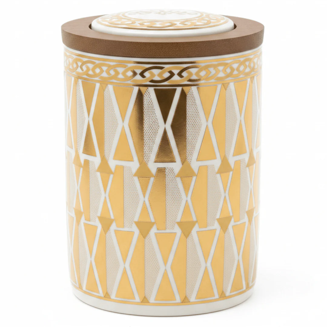 Cream & Gold Geometric Ceramic Canister with Lid | 15×10cm | Luxury Home Storage