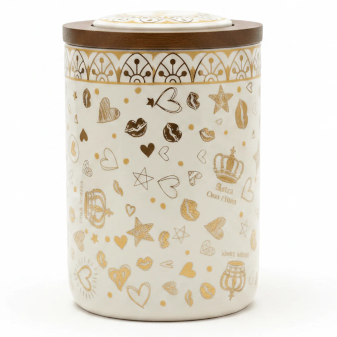 Cream & Gold Ceramic Canister with Lid | 15×10cm