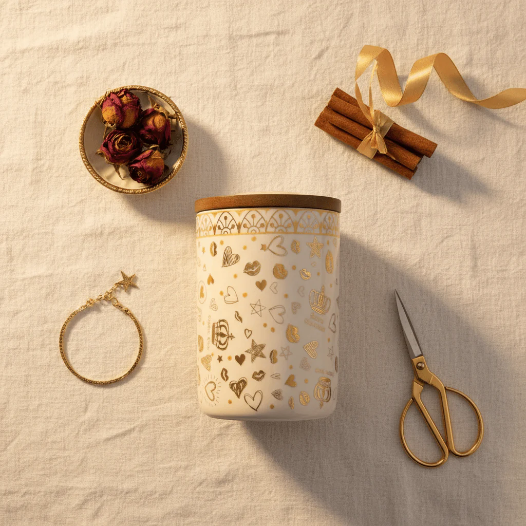 Cream & Gold Ceramic Canister with Lid | 15×10cm - Image 3