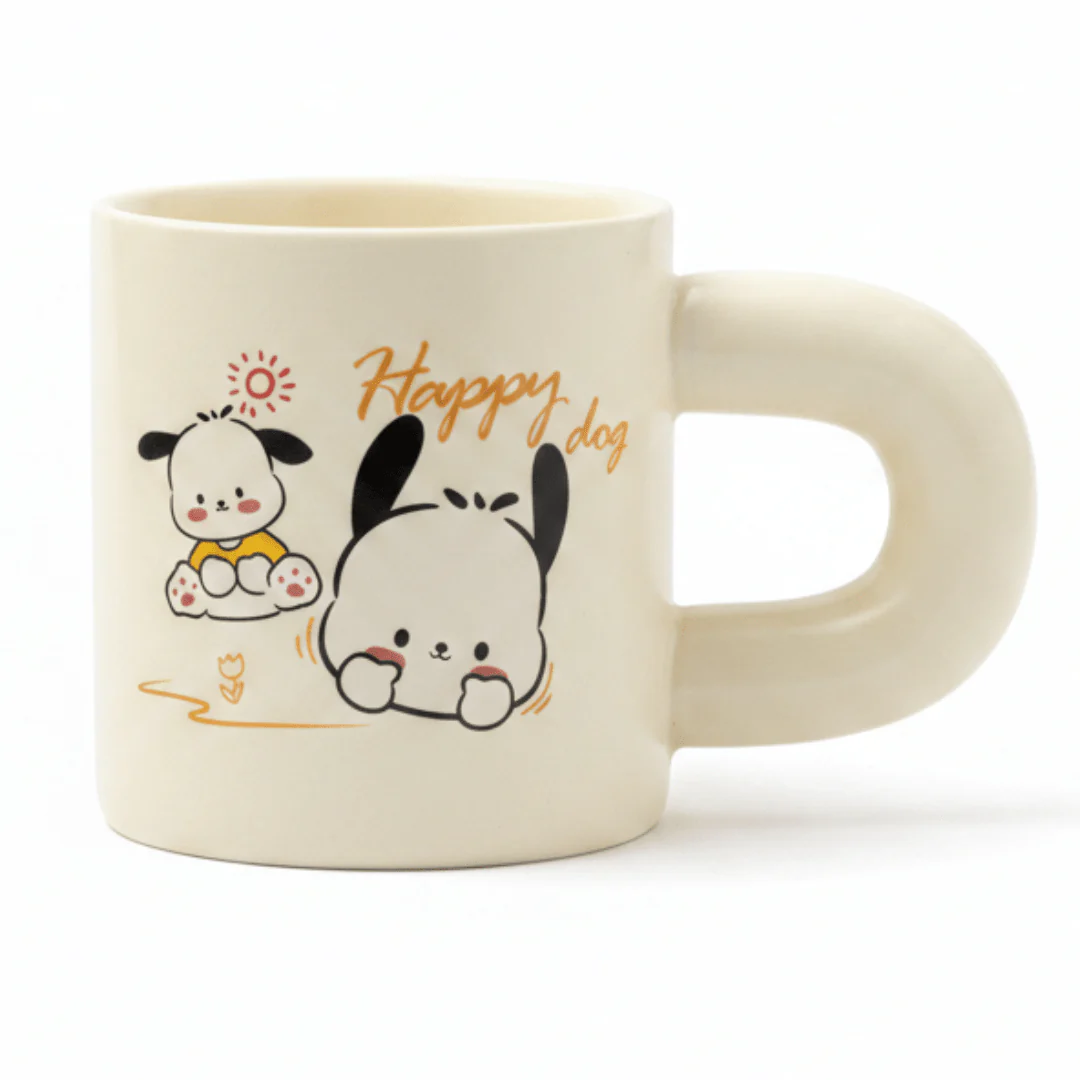 Happy Dog Cream Ceramic Mug – 350ml | Cute Cartoon Design | Perfect Gift