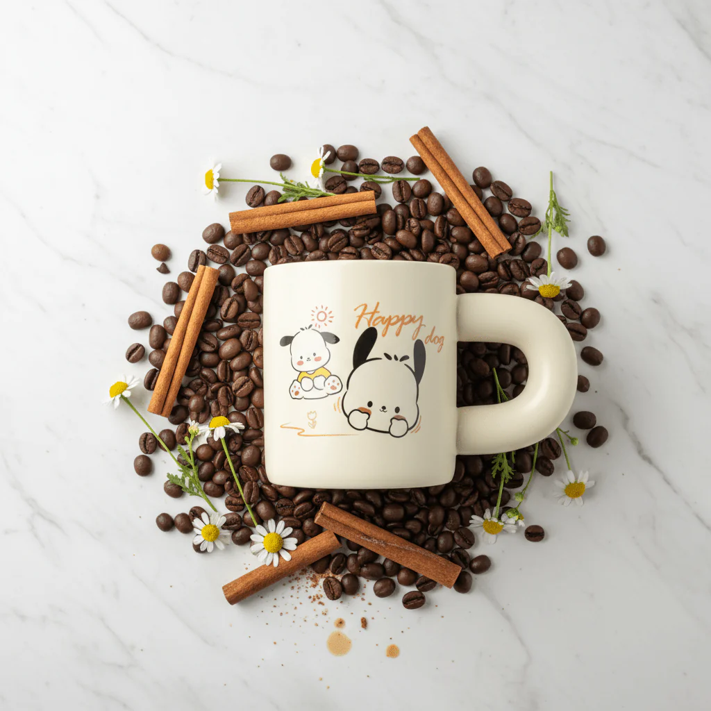 Happy Dog Cream Ceramic Mug – 350ml | Cute Cartoon Design | Perfect Gift - Image 3