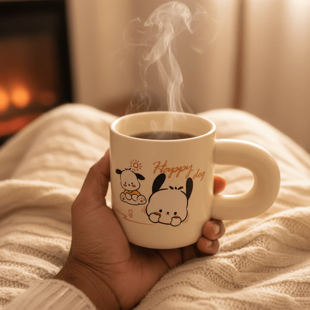 Happy Dog Cream Ceramic Mug – 350ml | Cute Cartoon Design | Perfect Gift - Image 4