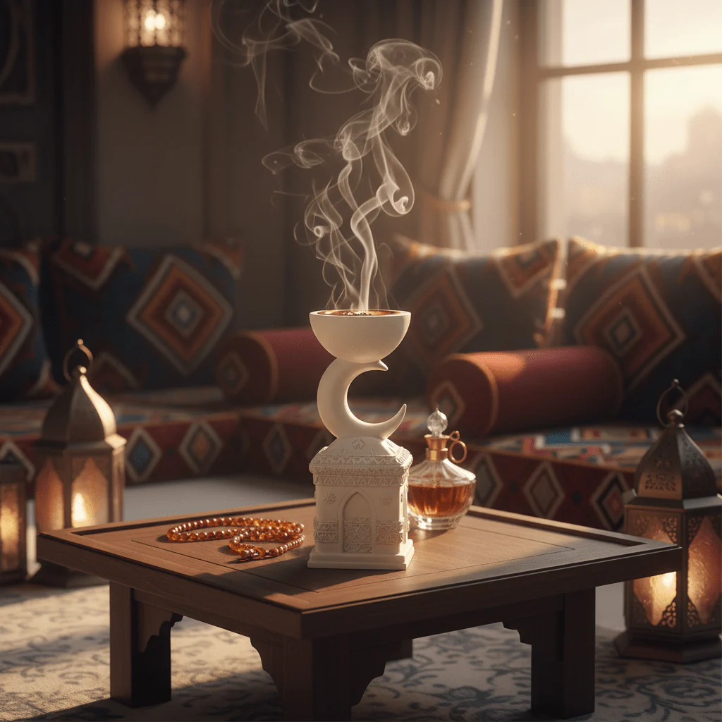 Cream Chalk Arabic Incense Burner — Crescent Moon & Mosque Design | 22cm - Image 4