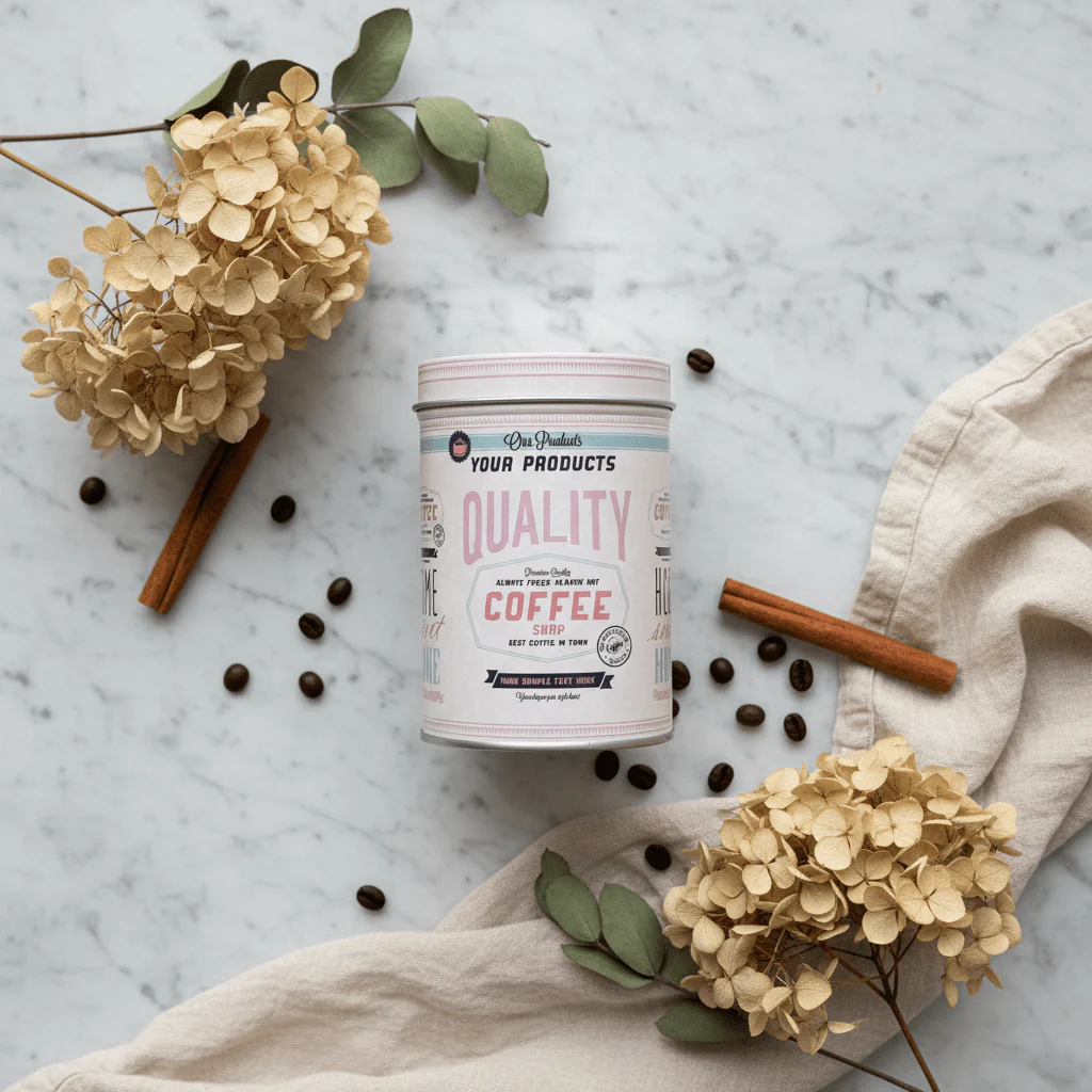 Cream Metal Canister with Elegant Vintage Print | Airtight Storage Tin | 10×8 cm - Image 2