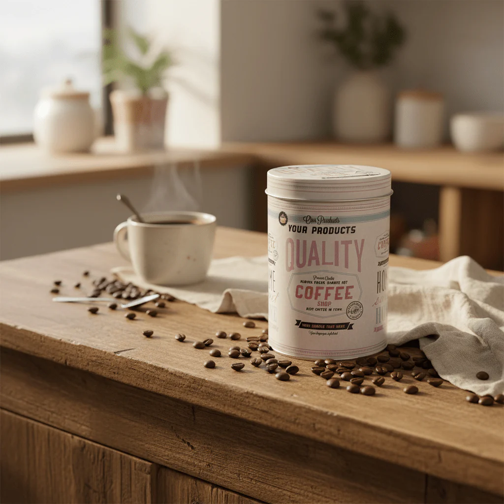 Cream Metal Canister with Elegant Vintage Print | 13×9 cm | Airtight Storage Tin - Image 2
