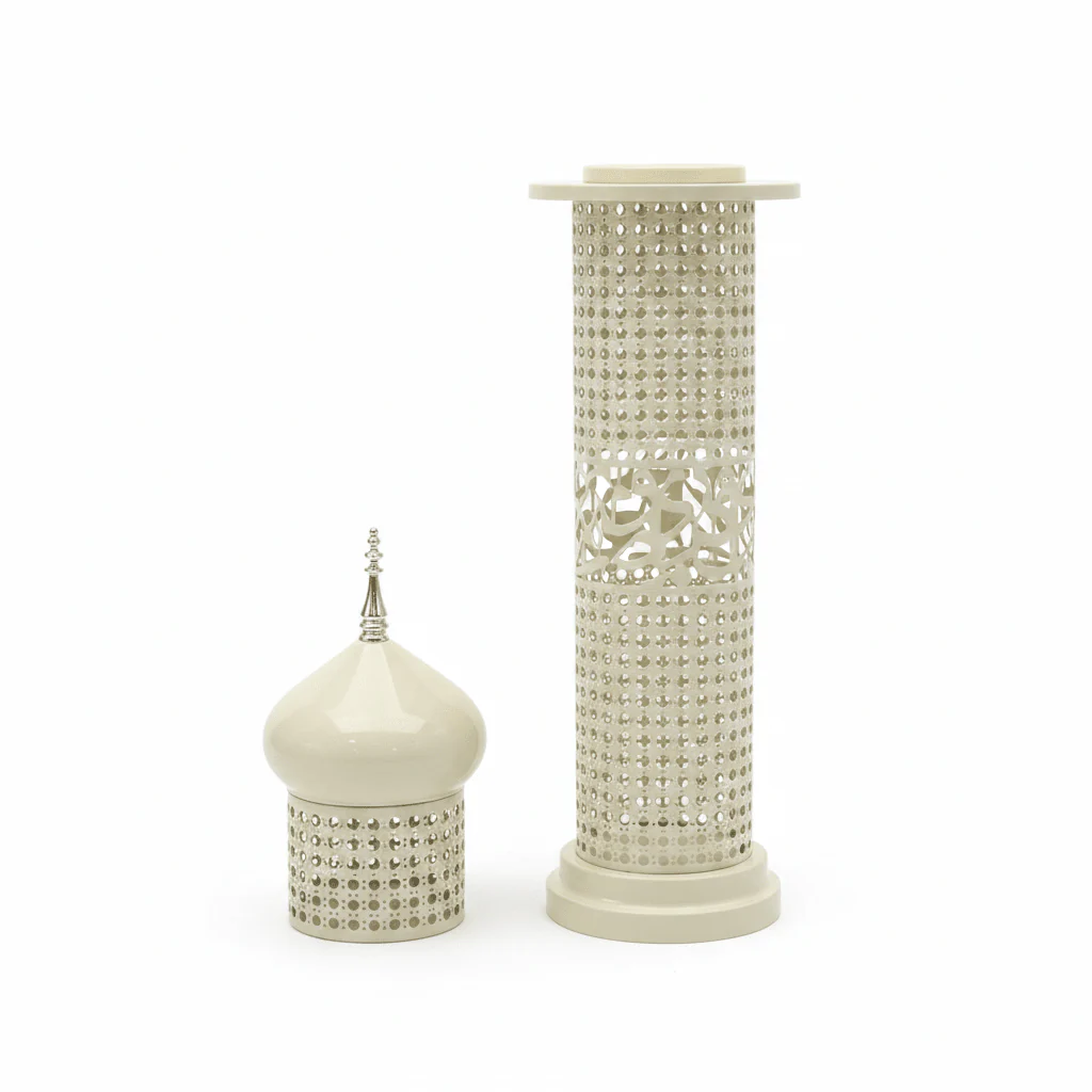 Cream Metal Incense Burner — Minaret Tower Design | 60cm | Arabic Bakhoor Holder - Image 3