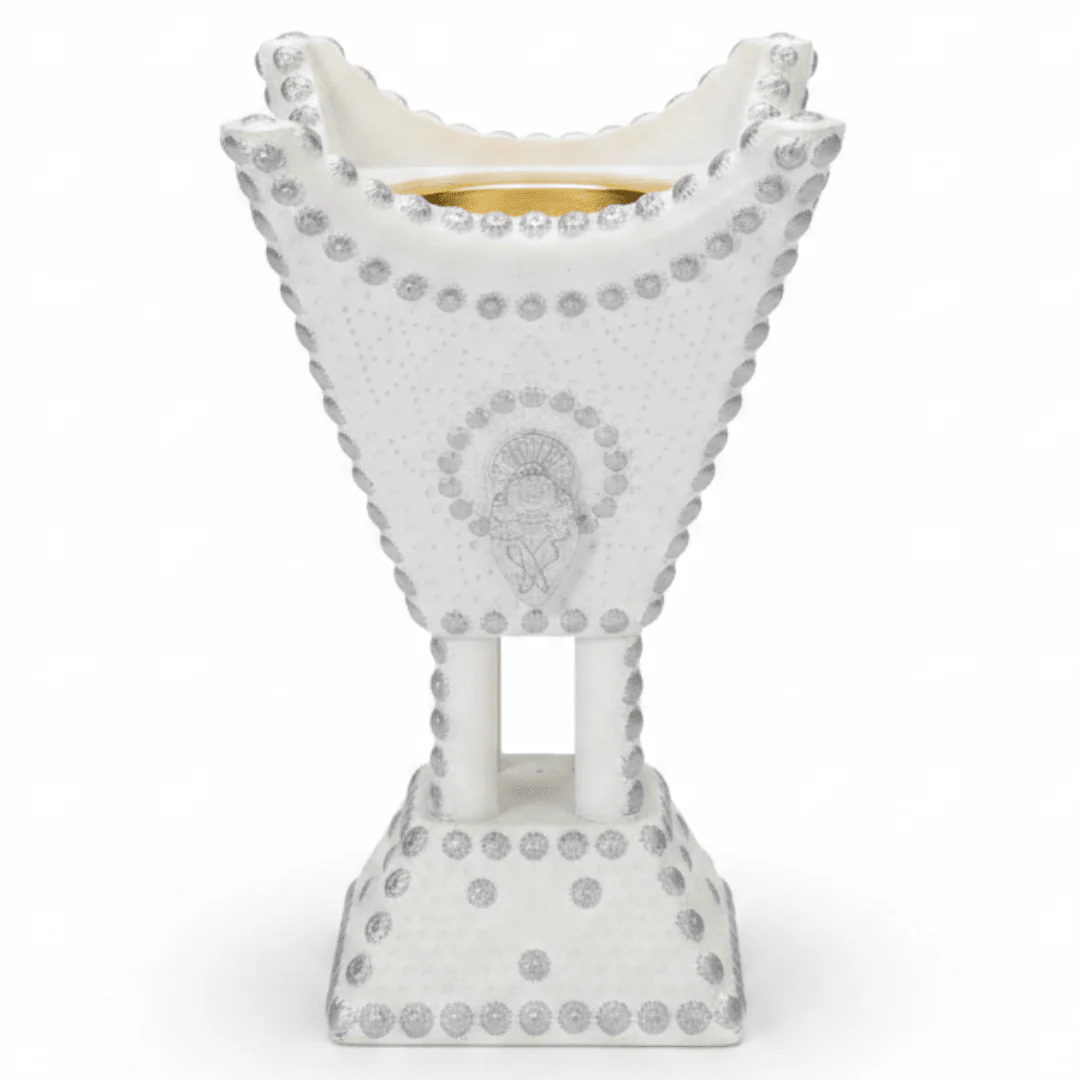 Cream & Silver Chalk Incense Burner | Arabic Majlis Bakhoor Holder | 13×8cm