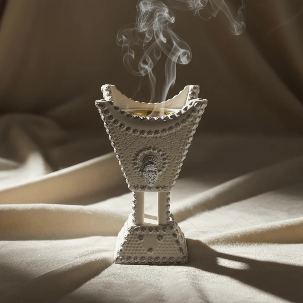 Cream & Silver Chalk Incense Burner | Arabic Majlis Bakhoor Holder | 13×8cm - Image 4