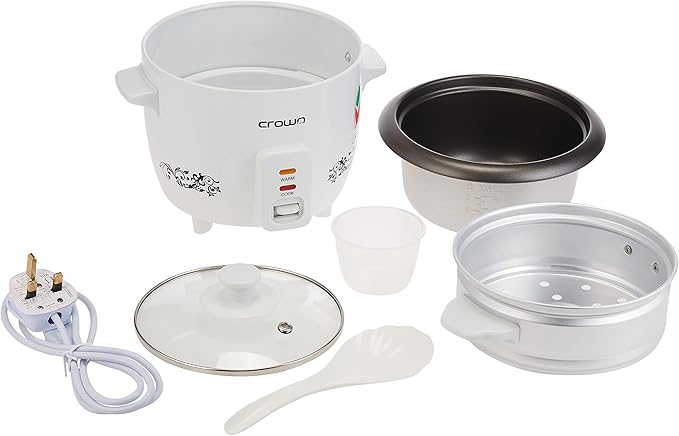 Crownline Rc-168 Rice Cooker W/ Steamer, 220-240 V, 50/60 Hz, 300 W, Cooking Capacity 0.6L, Volume 1.0 L, White, Small, Rc-168 - Image 4