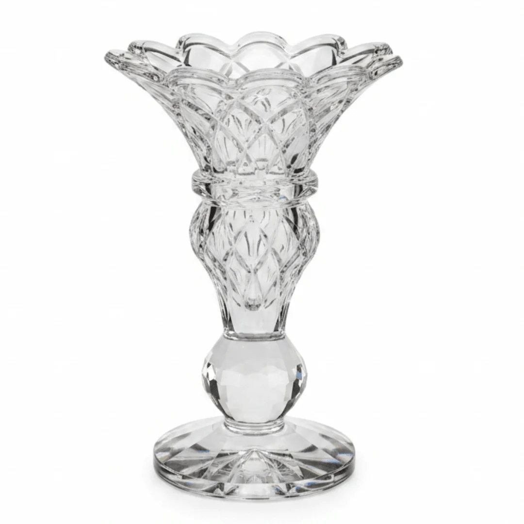 Crystal Flower Vase 16cm – Ornate Cut Glass Centerpiece