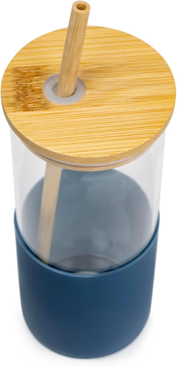 Cuisine Art Moda Glass Bottle Glass Tumbler Glass Water Bottle Straw Silicone Protective Sleeve Bamboo Lid - BPA Free-350ML - Image 2