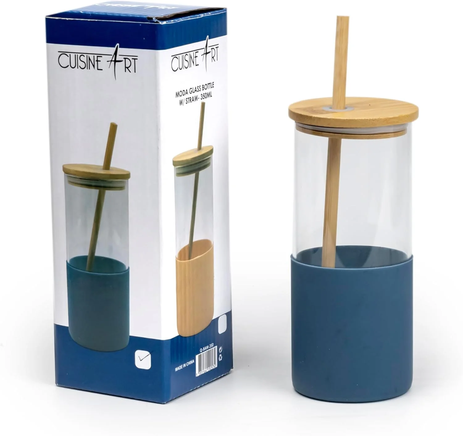 Cuisine Art Moda Glass Bottle Glass Tumbler Glass Water Bottle Straw Silicone Protective Sleeve Bamboo Lid - BPA Free-350ML - Image 4