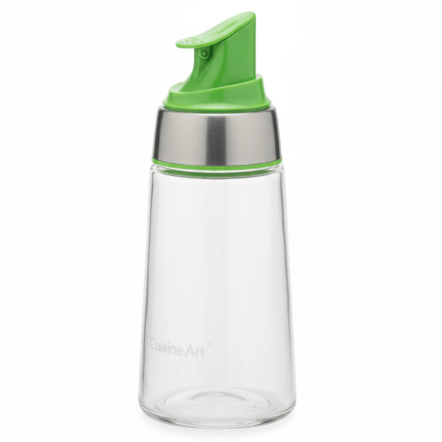 Cuisine Art Premium Glass Oil & Vinegar Dispenser Bottle with Leak-Proof Green Plastic Top – 250ml Capacity
