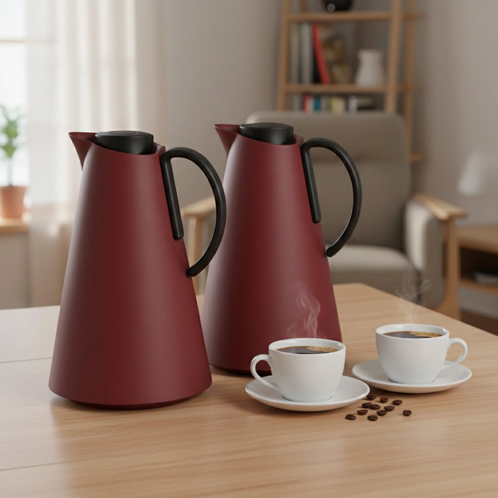 Luhpar Vacuum Flask 2-Piece Set (1.0 L + 1.0 L) – Maroon with Black Handle - Image 2