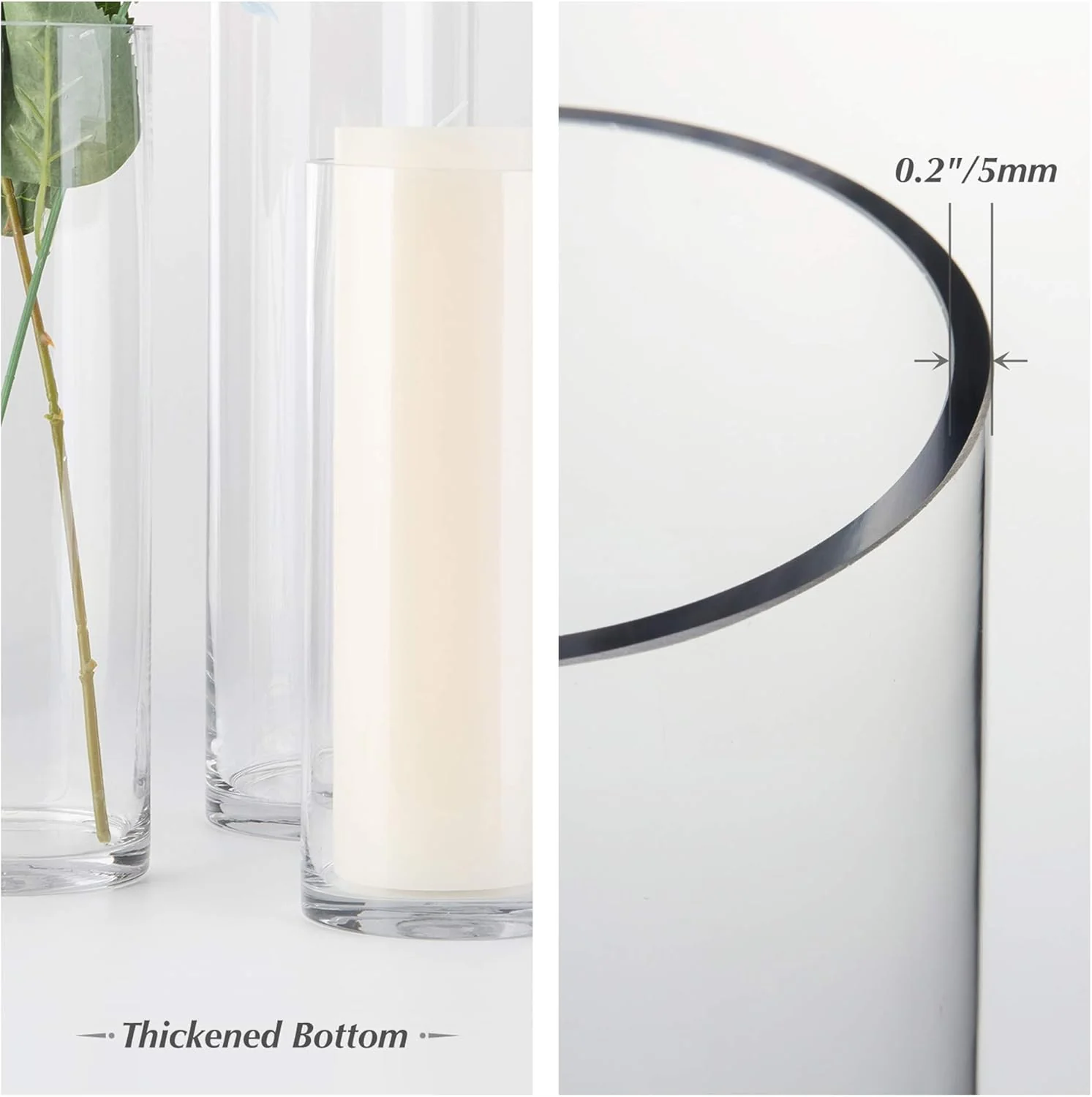 AKDC Cylinder Vase, 3" W x 8"H, Clear Skinny Narrow Glass Bud Vase for Wedding Party Flowers Centerpieces Home Office Decor, 1 Piece - Image 2