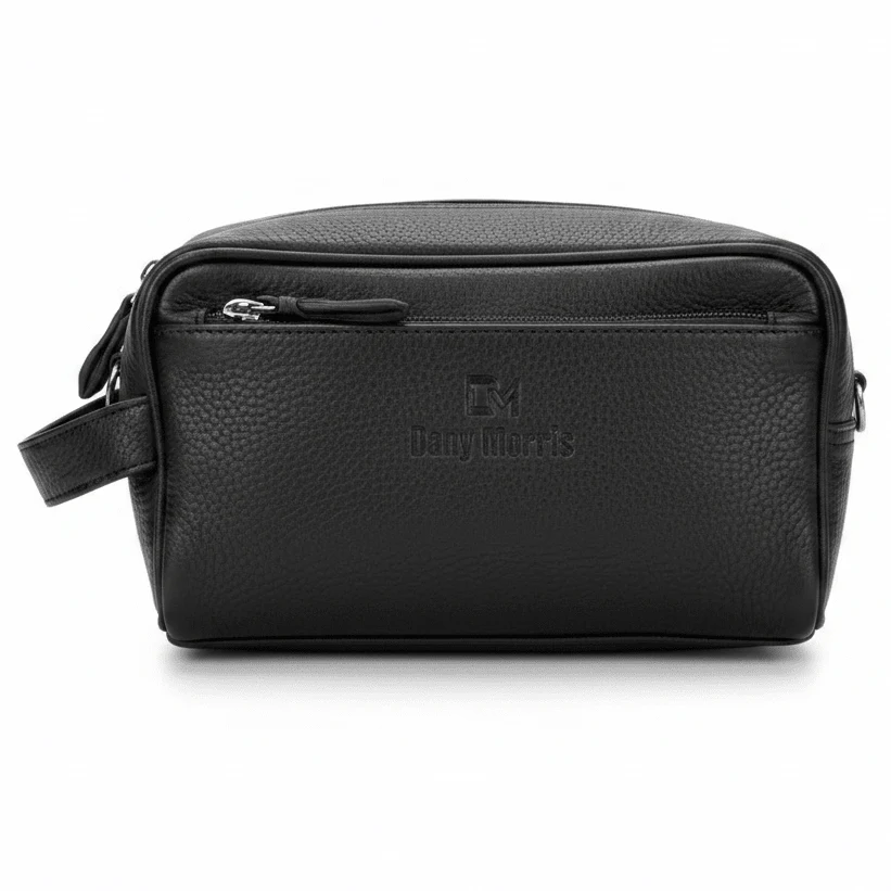 Dany Morris Black Elegant Leather Handbag Pouch 20Γ10 cm Compact and Sophisticated Daily Carry Option