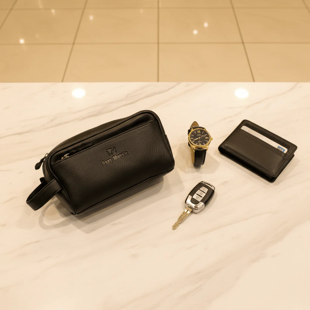 Dany Morris Black Elegant Leather Handbag Pouch 20Γ10 cm Compact and Sophisticated Daily Carry Option - Image 2