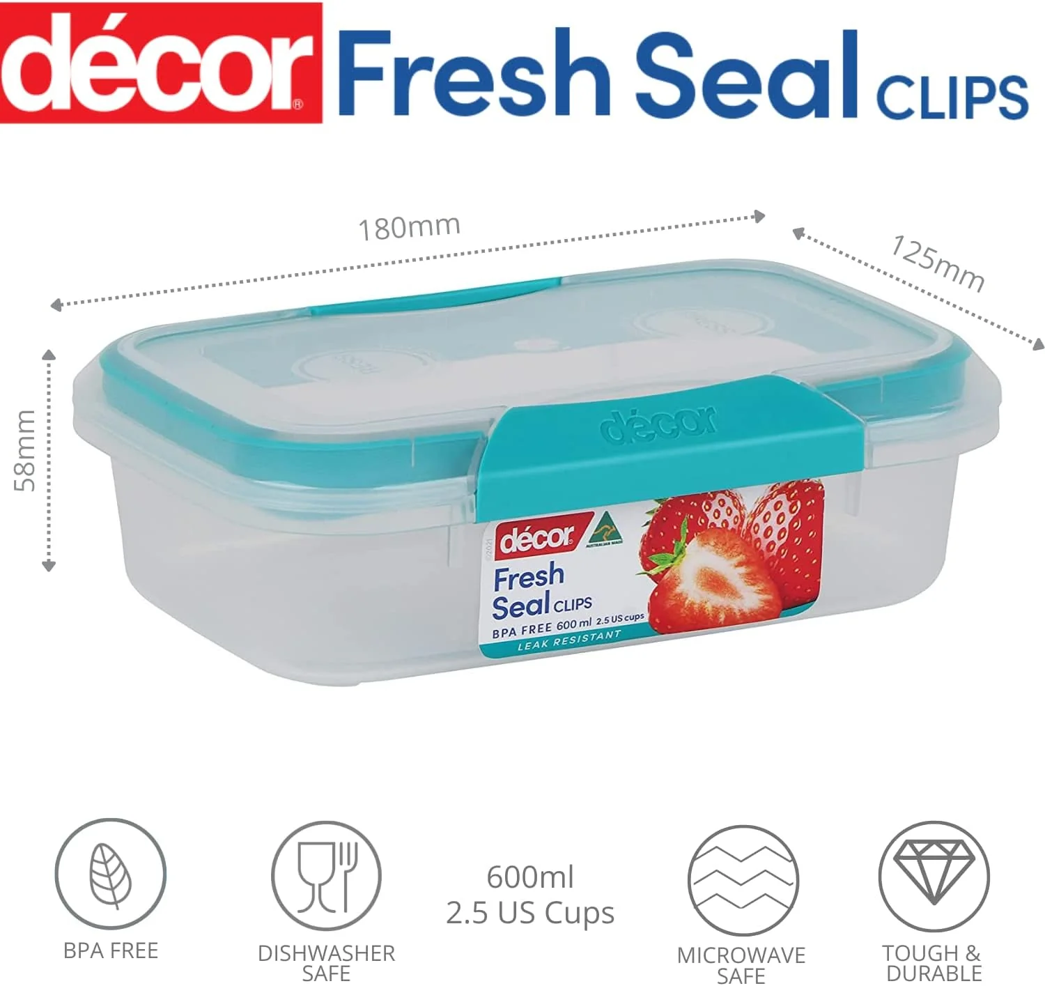 Décor Match-ups Clips Oblong Food Storage Container Plastic , Blue, 600 ml, 231800-006 - Image 4