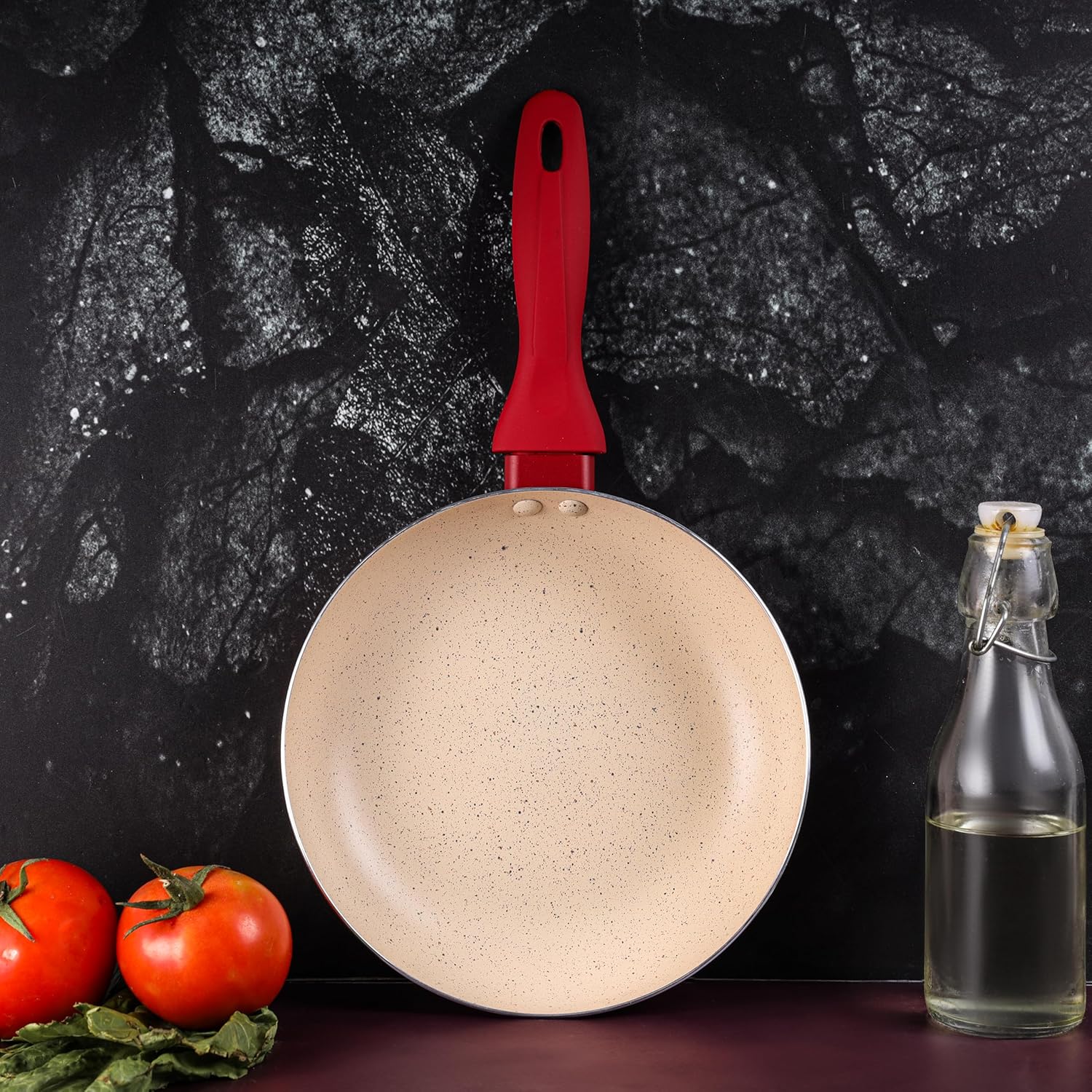 Delcasa DC3410 Non Stick Frypan, 22 cm Size, Off White/Red