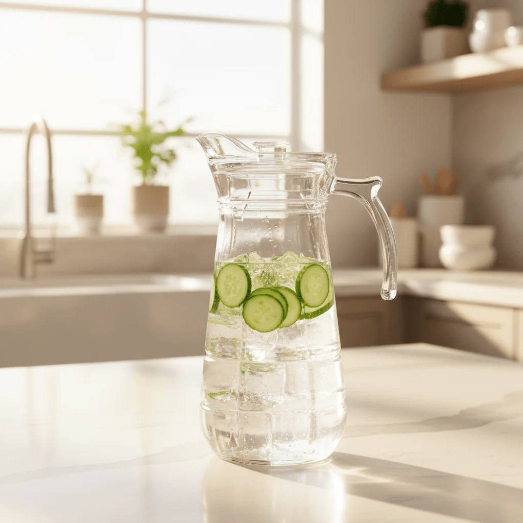 Deli Contemporary Glass Water Jug with Durable Acrylic Lid – Everyday Hydration Pitcher (1.7 L) - Image 3