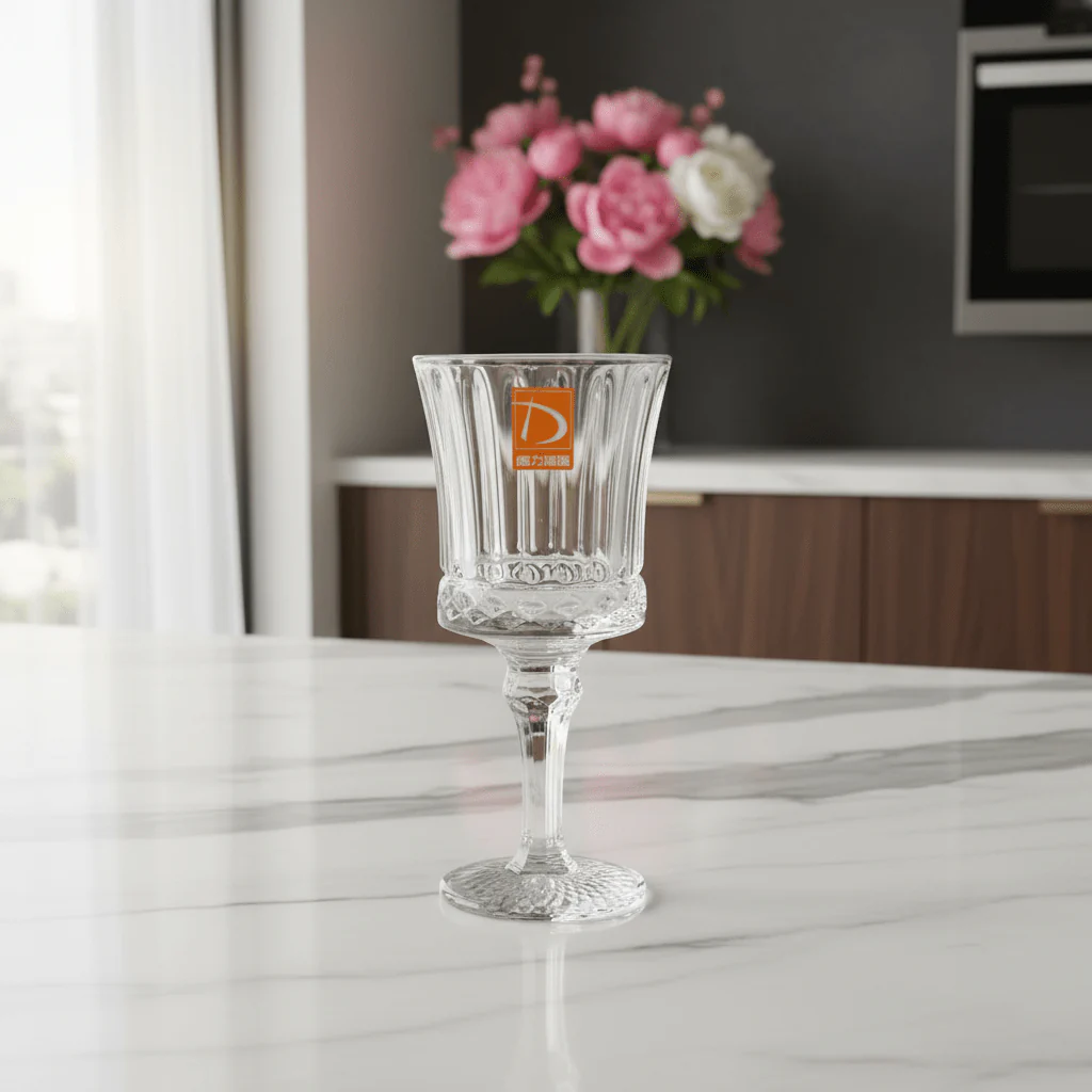 Deli Crystal Footed Stem Glass 160ml | Faceted Ribbed Design | - Image 3